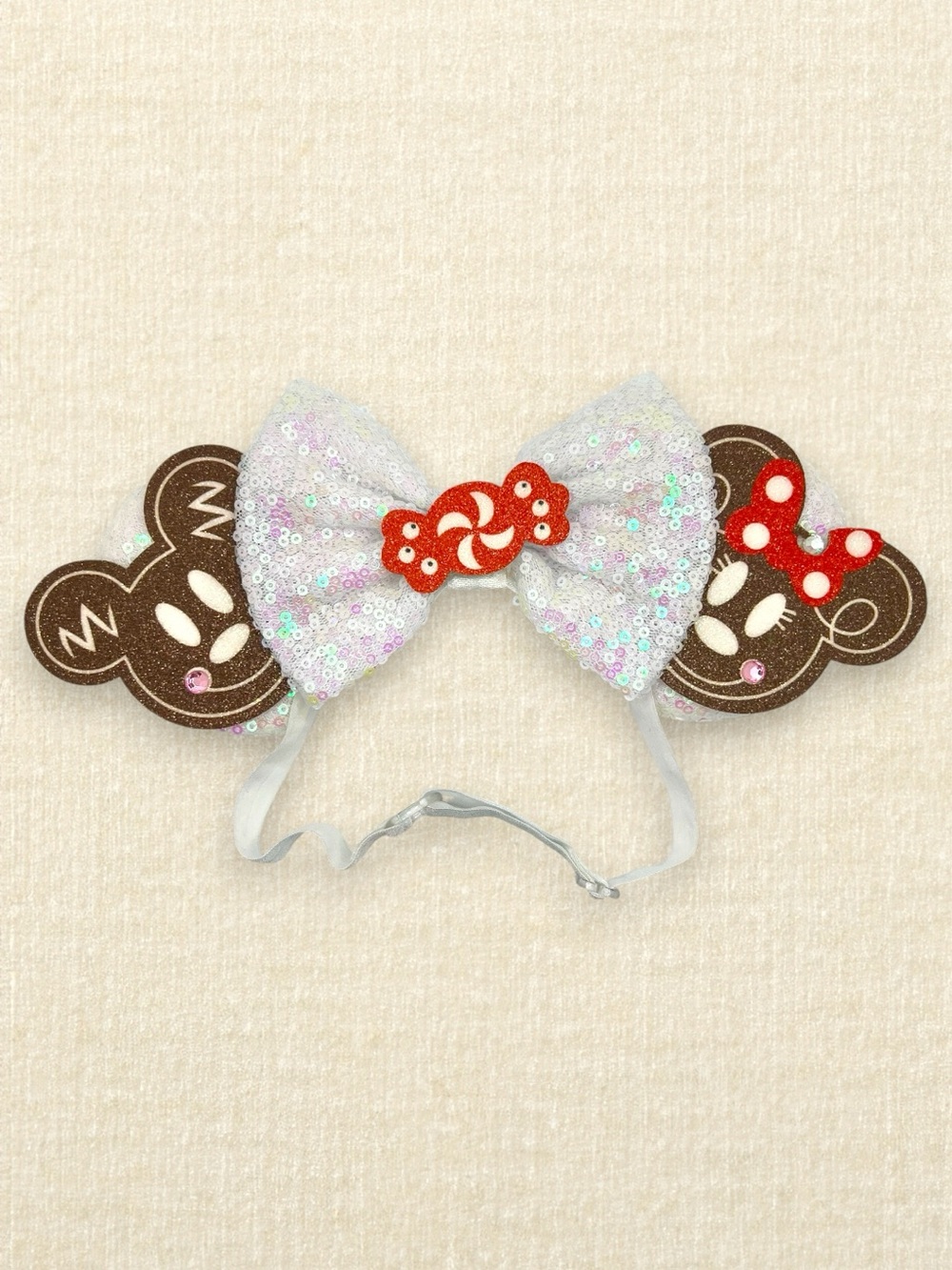 Elastic Gingerbread Cookie Minnie Ears | Disney-Inspired Christmas Mouse Ears